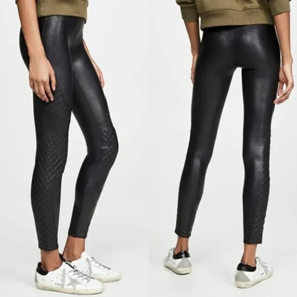 Spanx Faux Leather Vegan Quilted‎ Moto Leggings Black Medium
